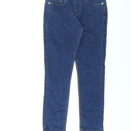 Denim & Co. Girls Blue Cotton Skinny Jeans Size 7-8 Years L21 in Regular Zip