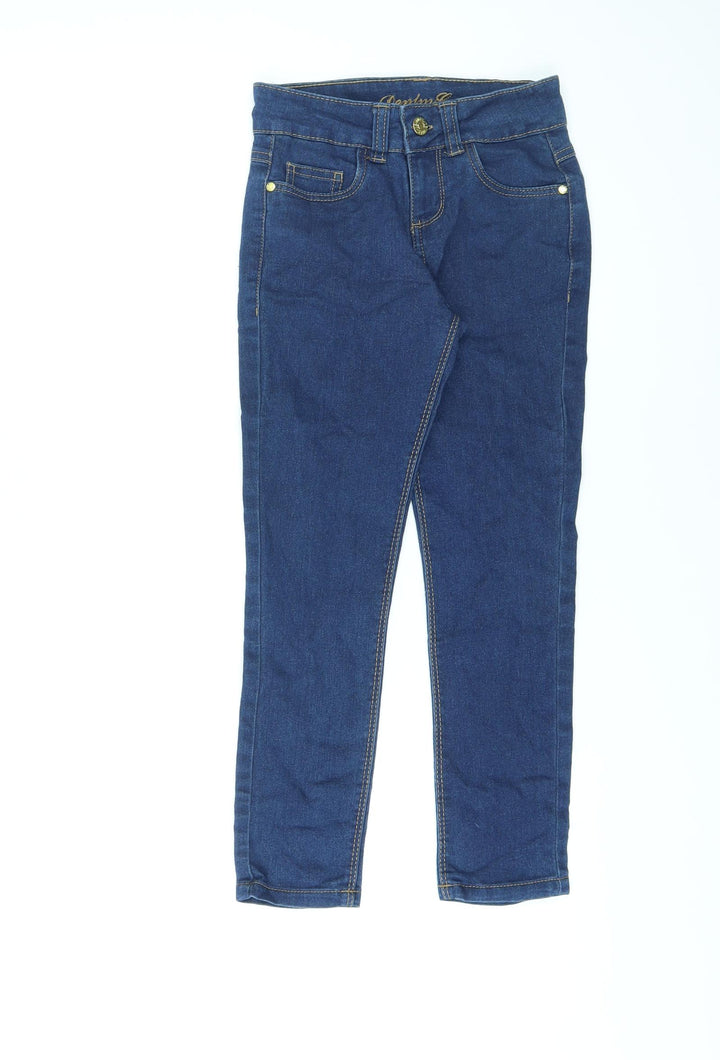 Denim & Co. Girls Blue Cotton Skinny Jeans Size 7-8 Years L21 in Regular Zip