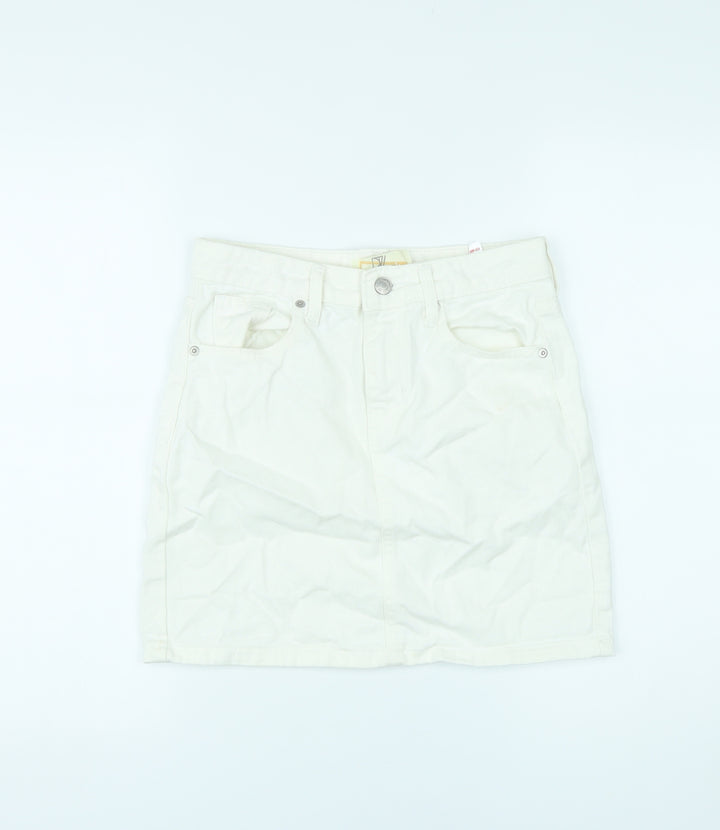 Dont Think Twice Womens White Cotton Mini Skirt Size 6 Zip