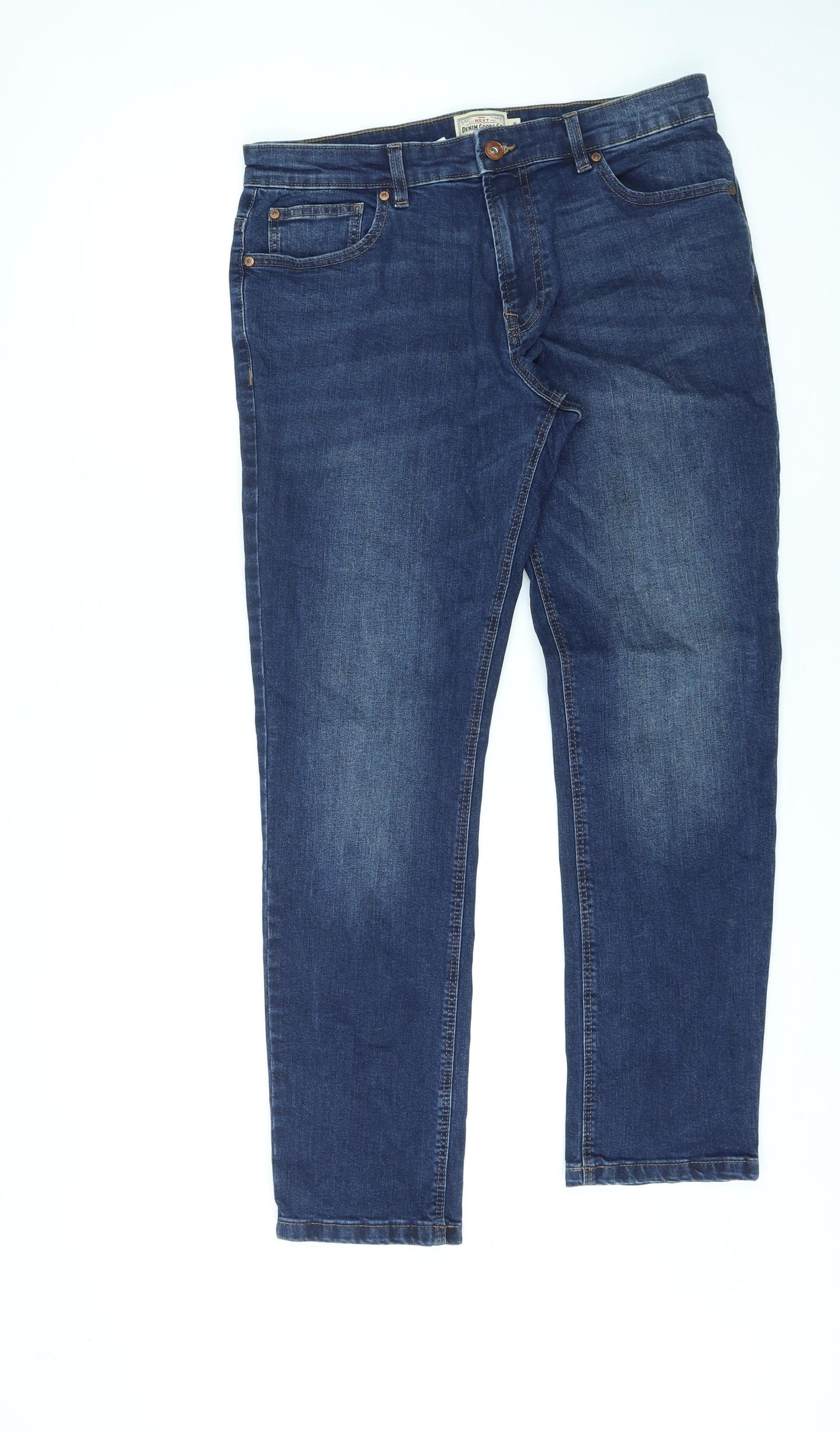 NEXT Mens Blue Cotton Straight Jeans Size 32 in L31 in Regular Zip