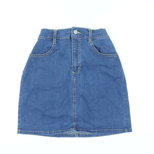 Wego Standard Womens Blue Cotton A-Line Skirt Size XS Zip - Elasticated Waist