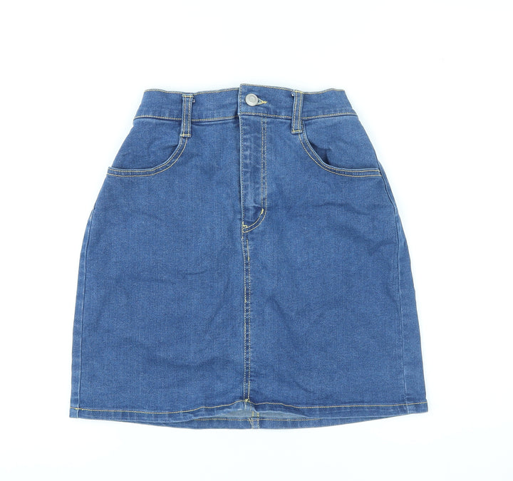 Wego Standard Womens Blue Cotton A-Line Skirt Size XS Zip - Elasticated Waist
