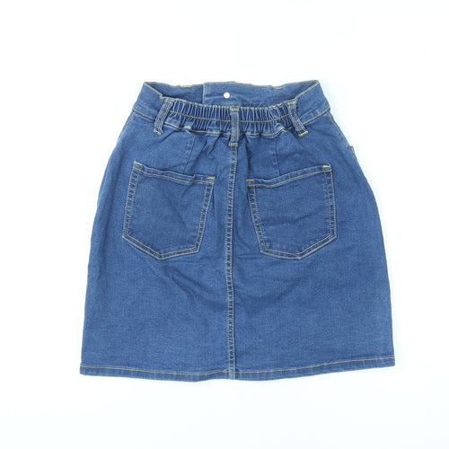 Wego Standard Womens Blue Cotton A-Line Skirt Size XS Zip - Elasticated Waist