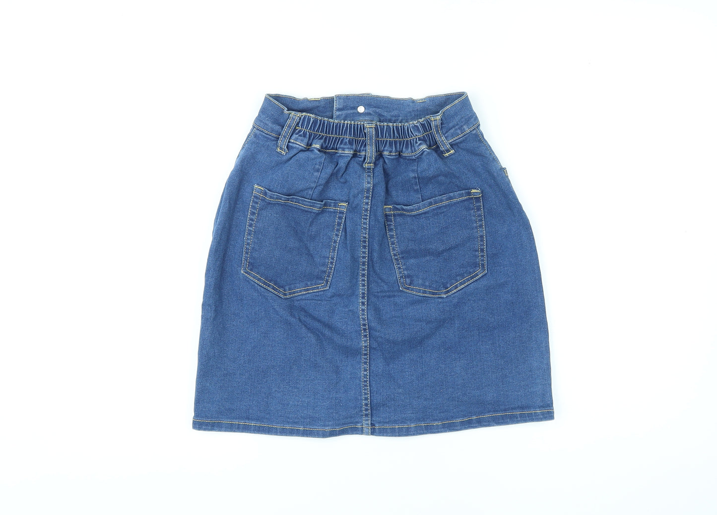 Wego Standard Womens Blue Cotton A-Line Skirt Size XS Zip - Elasticated Waist