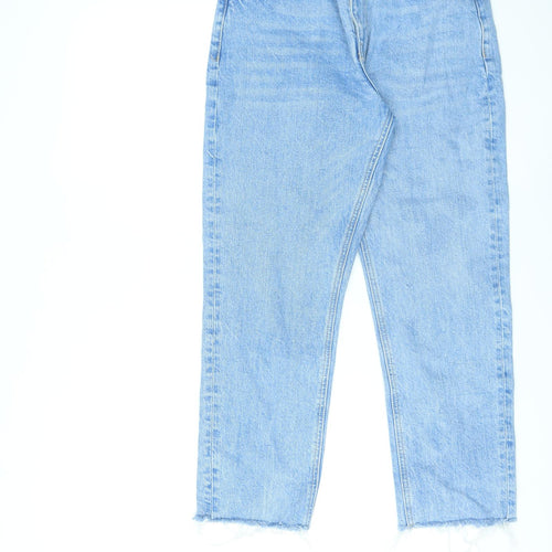 Topshop Womens Blue Cotton Straight Jeans Size 30 L25 in Regular Zip - Raw Hems