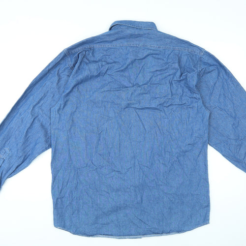 Sanco Mens Blue Cotton Button-Up Size M Collared Button