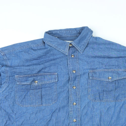 Sanco Mens Blue Cotton Button-Up Size M Collared Button