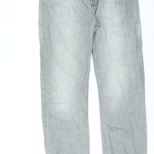 George Mens Grey Cotton Straight Jeans Size 36 in L31 in Slim Zip