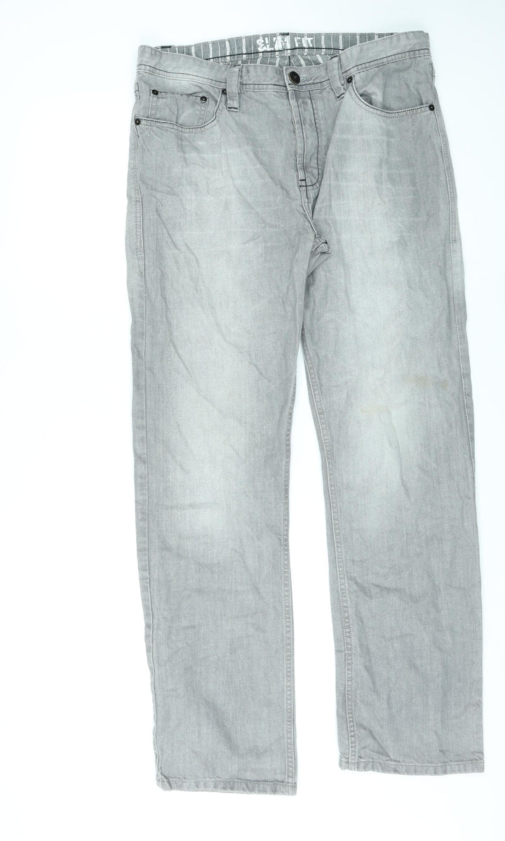 George Mens Grey Cotton Straight Jeans Size 36 in L31 in Slim Zip