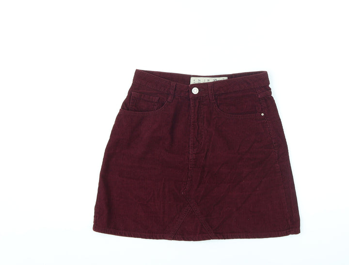 Denim & Co. Womens Red Cotton A-Line Skirt Size 6 Zip