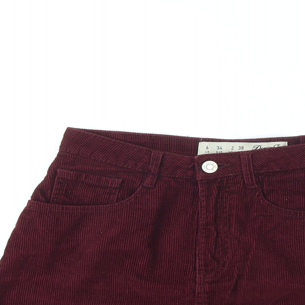 Denim & Co. Womens Red Cotton A-Line Skirt Size 6 Zip