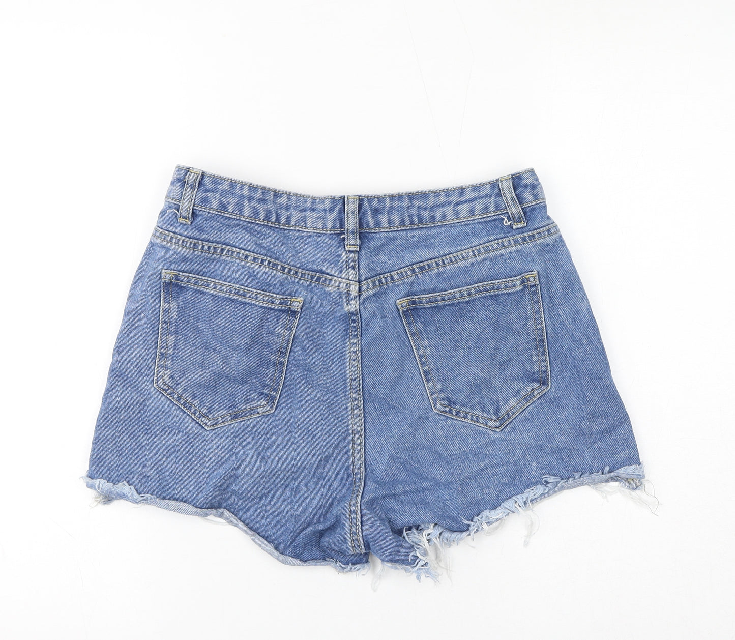 PRETTYLITTLETHING Womens Blue Cotton Basic Shorts Size 10 L3 in Regular Zip - Distressed