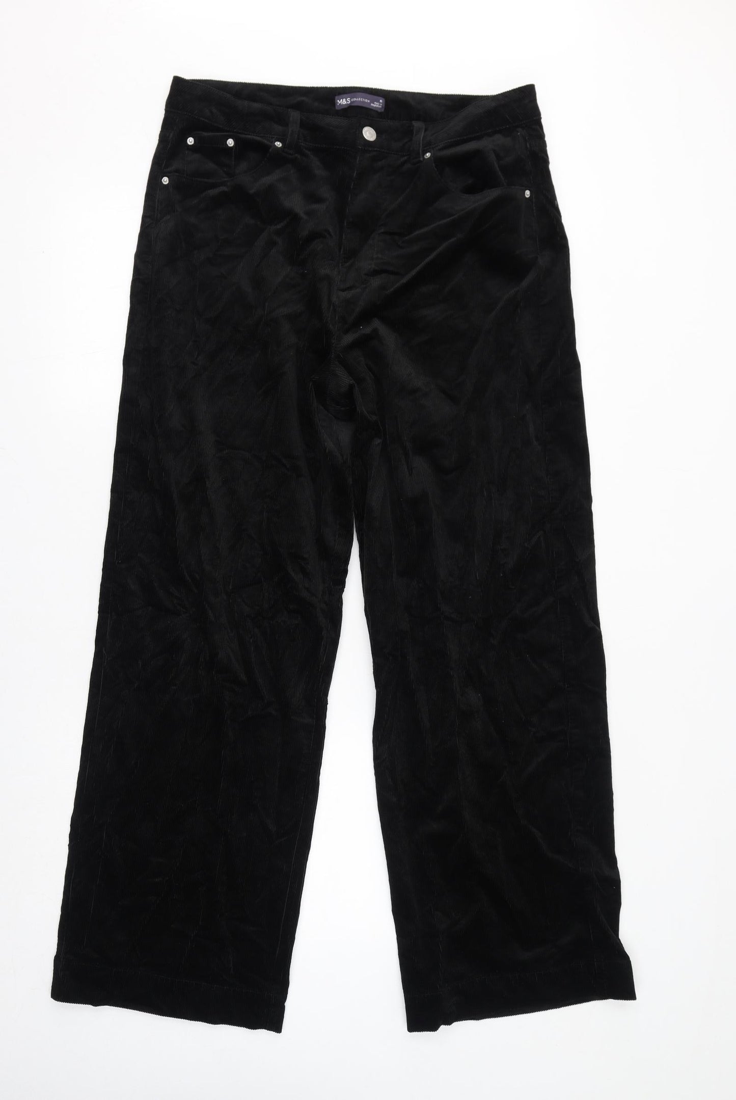 Marks and Spencer Womens Black Cotton Trousers Size 16 L31 in Regular Zip