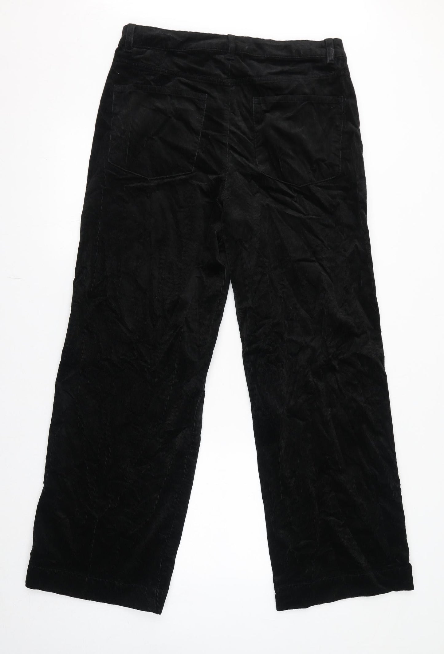 Marks and Spencer Womens Black Cotton Trousers Size 16 L31 in Regular Zip