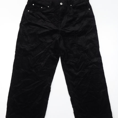 Marks and Spencer Womens Black Cotton Cropped Trousers Size 18 L27 in Regular Zip