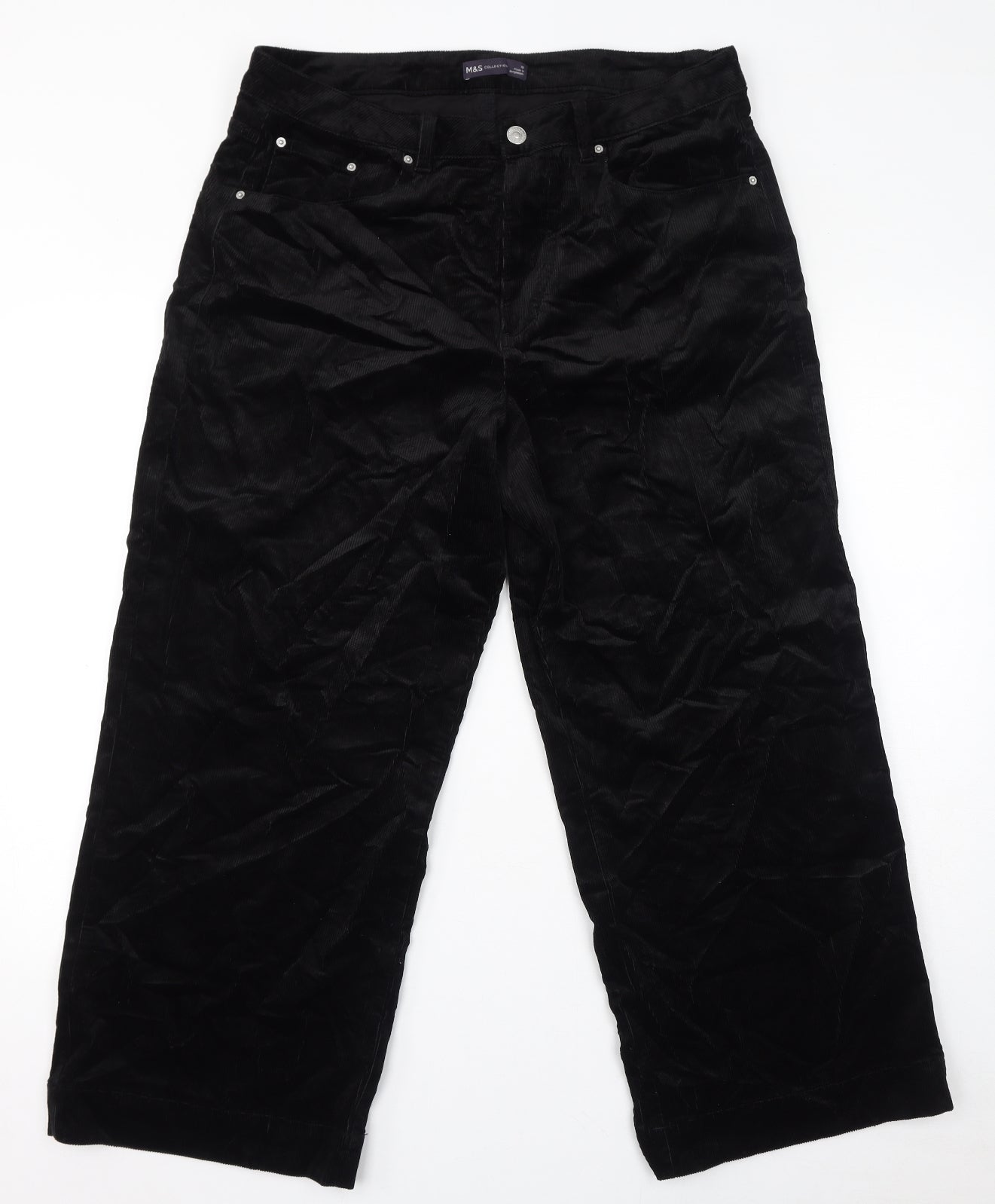 Marks and Spencer Womens Black Cotton Cropped Trousers Size 18 L27 in Regular Zip