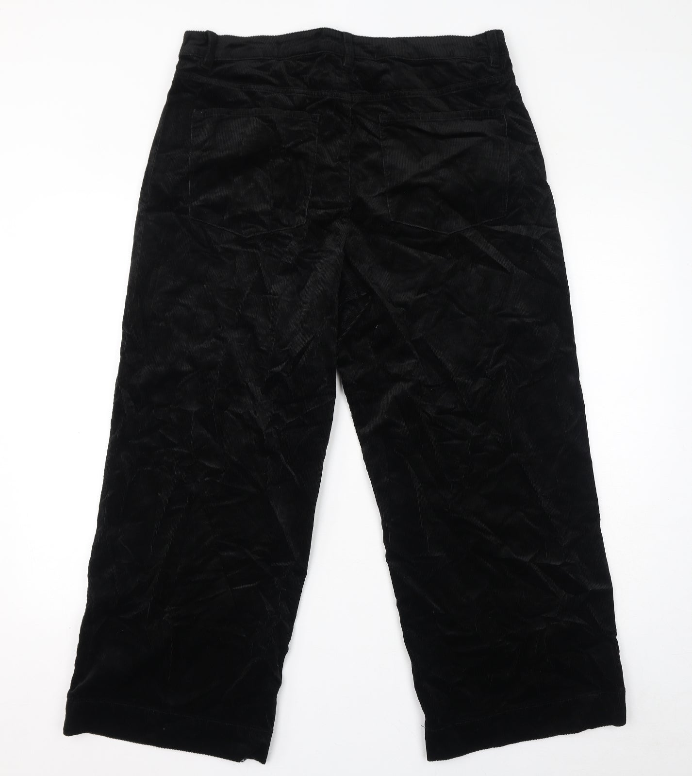Marks and Spencer Womens Black Cotton Cropped Trousers Size 18 L27 in Regular Zip