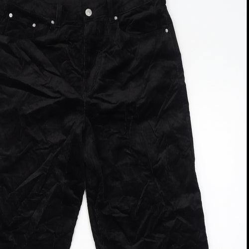 Marks and Spencer Womens Black Cotton Cropped Trousers Size 18 L27 in Regular Zip