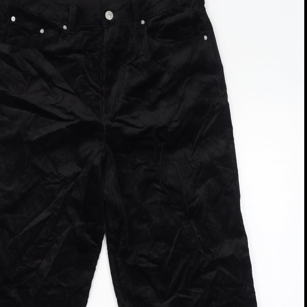 Marks and Spencer Womens Black Cotton Cropped Trousers Size 18 L27 in Regular Zip