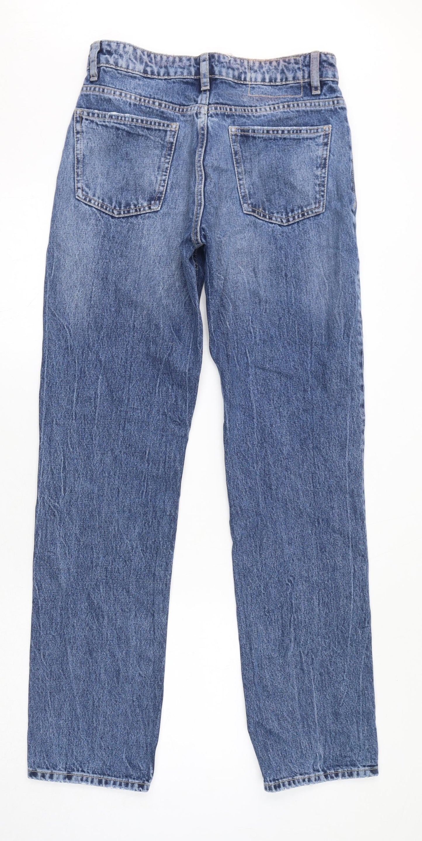 Zara Womens Blue Cotton Straight Jeans Size 10 L34 in Regular Button