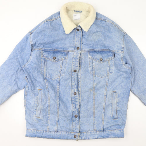 Bershka Womens Blue Jacket Size L Button - Fleece Lined