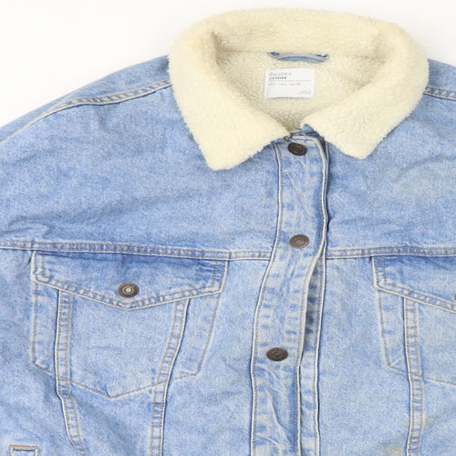 Bershka Womens Blue Jacket Size L Button - Fleece Lined