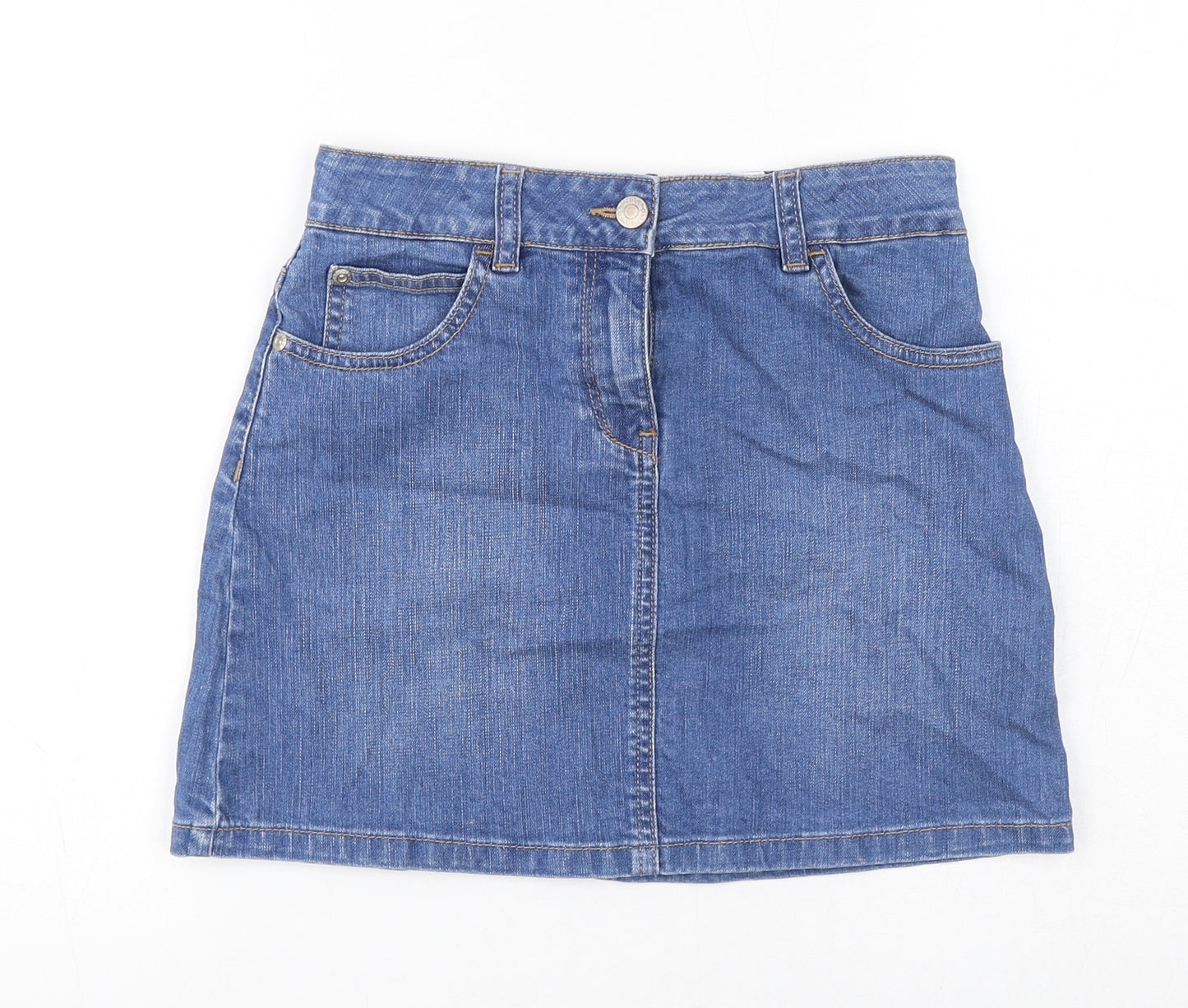 Mini Boden Girls Blue Cotton A-Line Skirt Size 11-12 Years Regular Zip - Heart Pockets