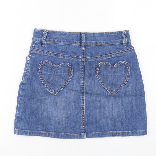 Mini Boden Girls Blue Cotton A-Line Skirt Size 11-12 Years Regular Zip - Heart Pockets