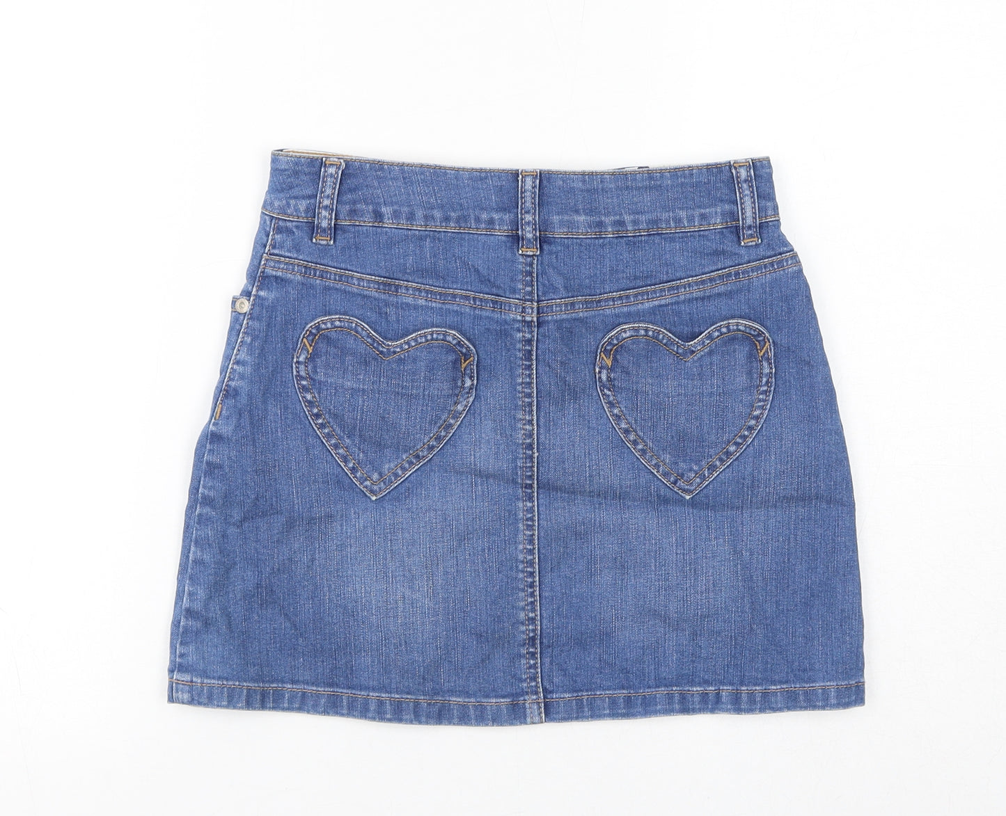Mini Boden Girls Blue Cotton A-Line Skirt Size 11-12 Years Regular Zip - Heart Pockets