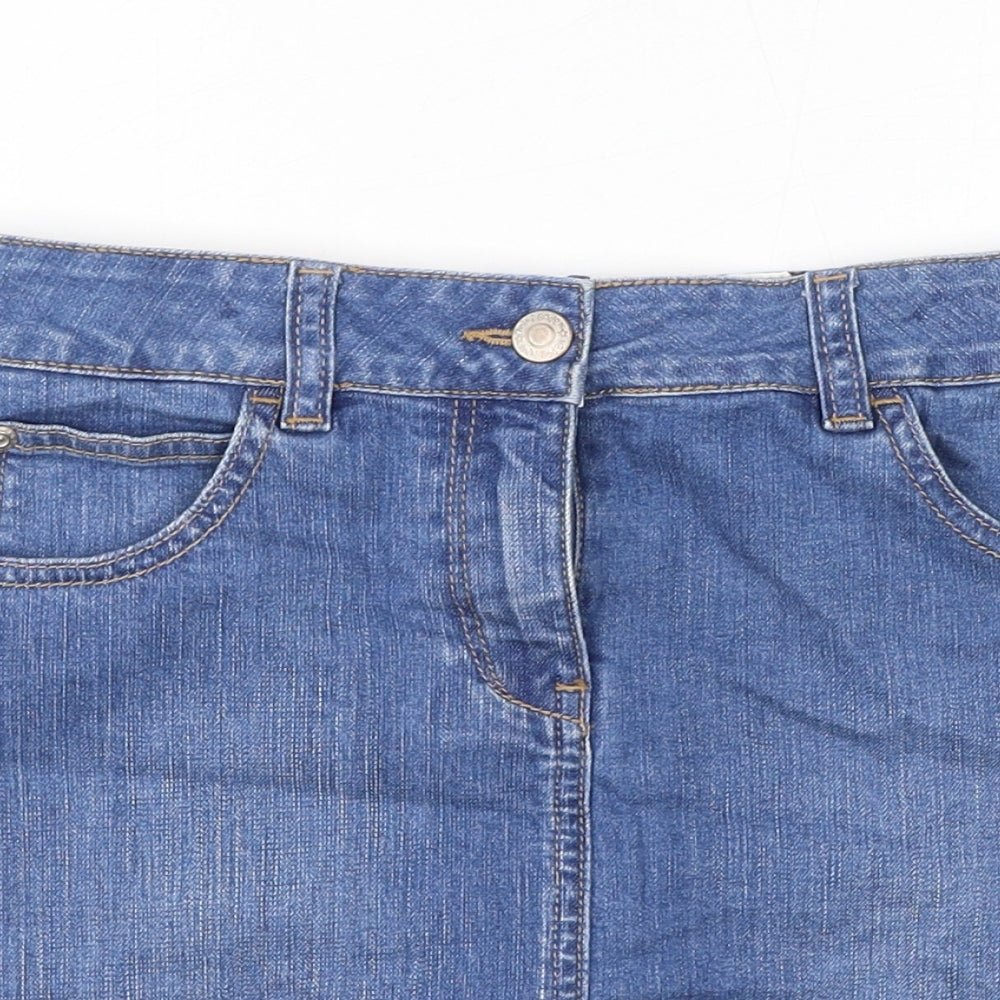 Mini Boden Girls Blue Cotton A-Line Skirt Size 11-12 Years Regular Zip - Heart Pockets