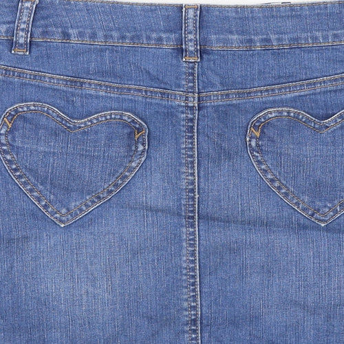 Mini Boden Girls Blue Cotton A-Line Skirt Size 11-12 Years Regular Zip - Heart Pockets