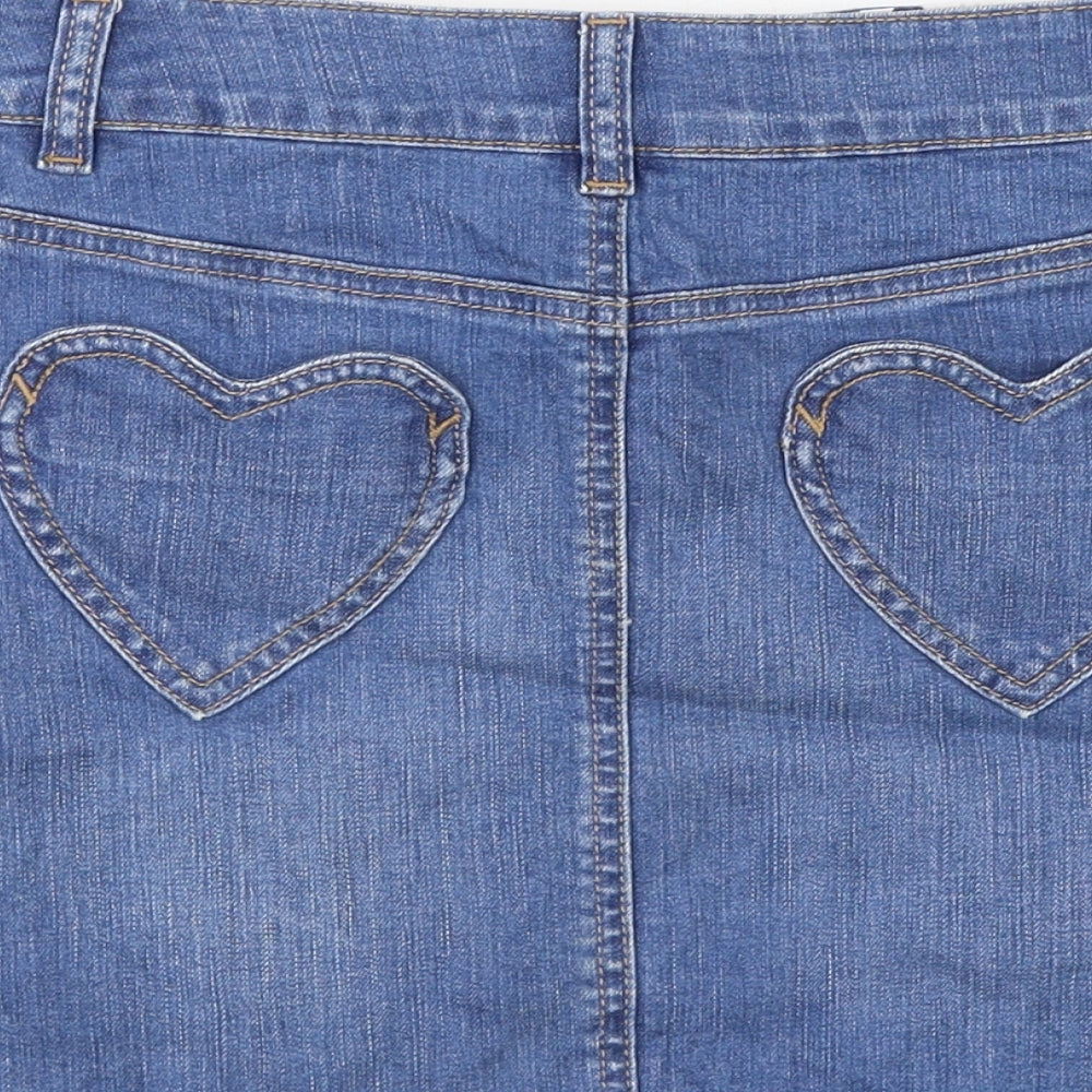 Mini Boden Girls Blue Cotton A-Line Skirt Size 11-12 Years Regular Zip - Heart Pockets