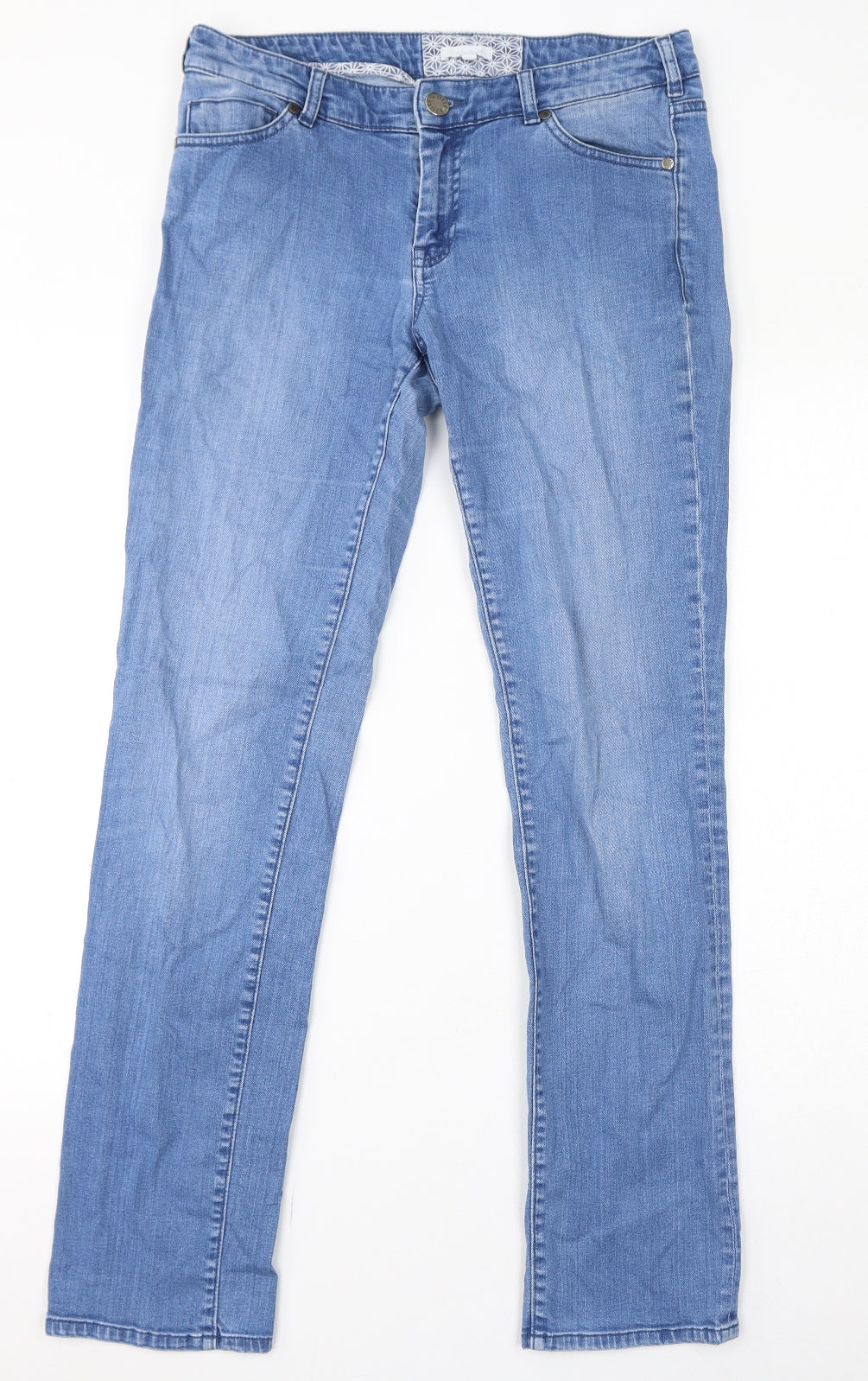 White Stuff Womens Blue Cotton Straight Jeans Size 10 L32 in Regular Zip