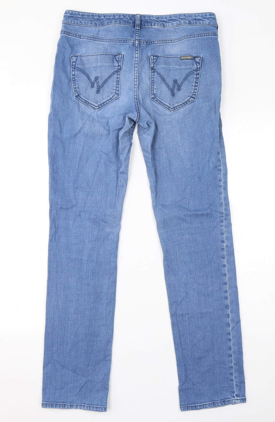 White Stuff Womens Blue Cotton Straight Jeans Size 10 L32 in Regular Zip