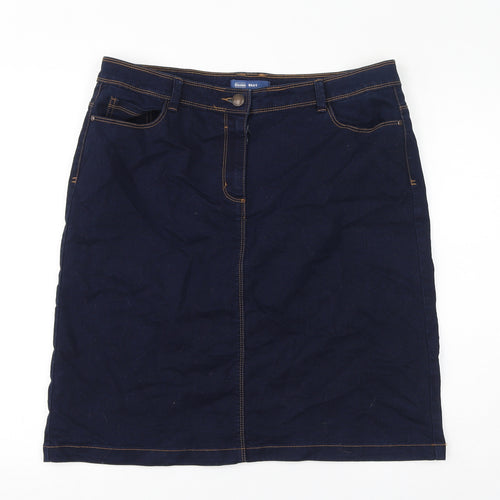 BHS Womens Blue Cotton A-Line Skirt Size 16 Zip