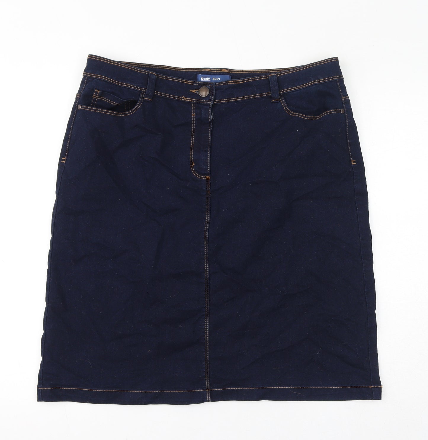 BHS Womens Blue Cotton A-Line Skirt Size 16 Zip