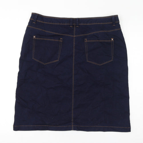 BHS Womens Blue Cotton A-Line Skirt Size 16 Zip