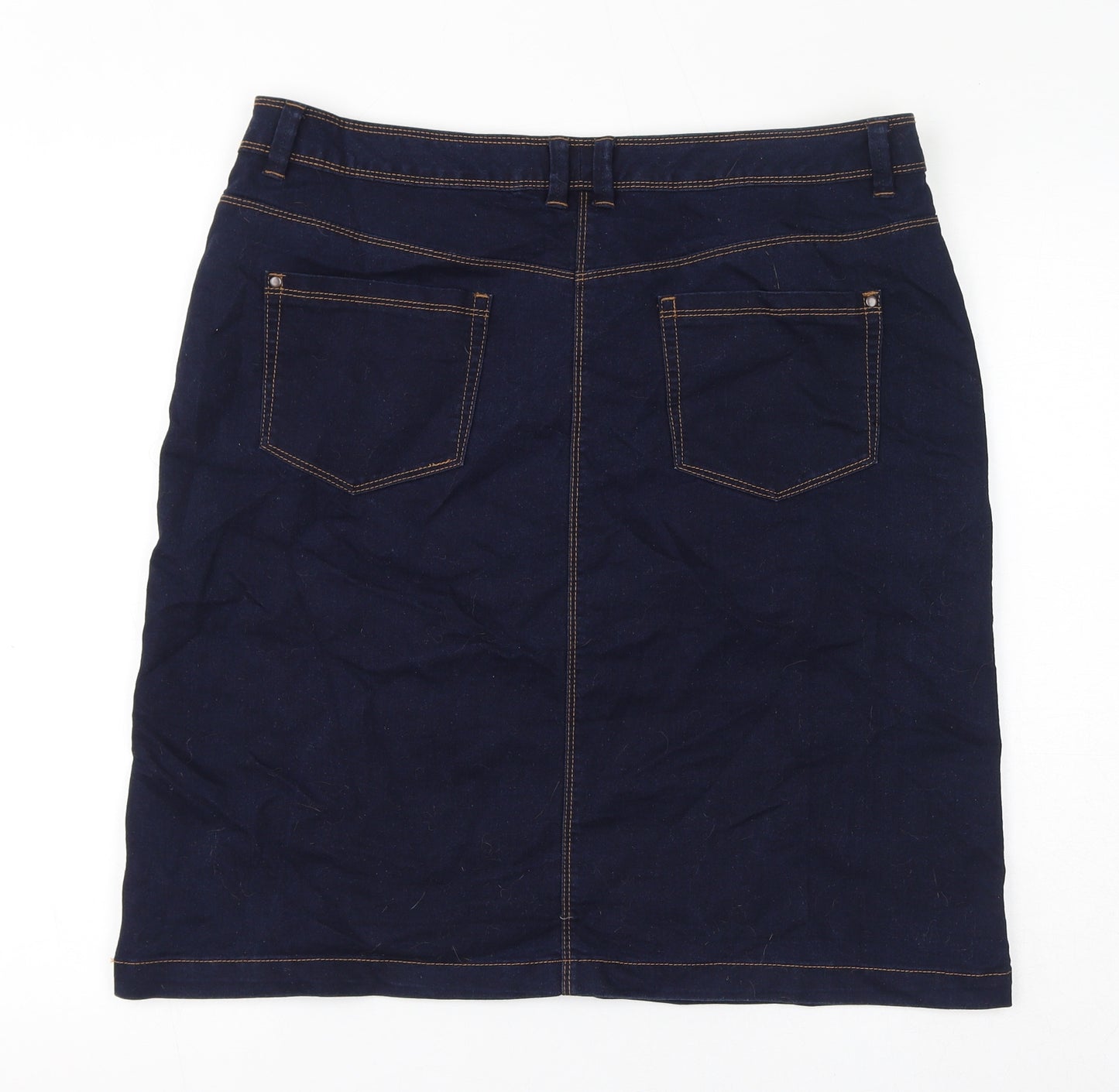 BHS Womens Blue Cotton A-Line Skirt Size 16 Zip