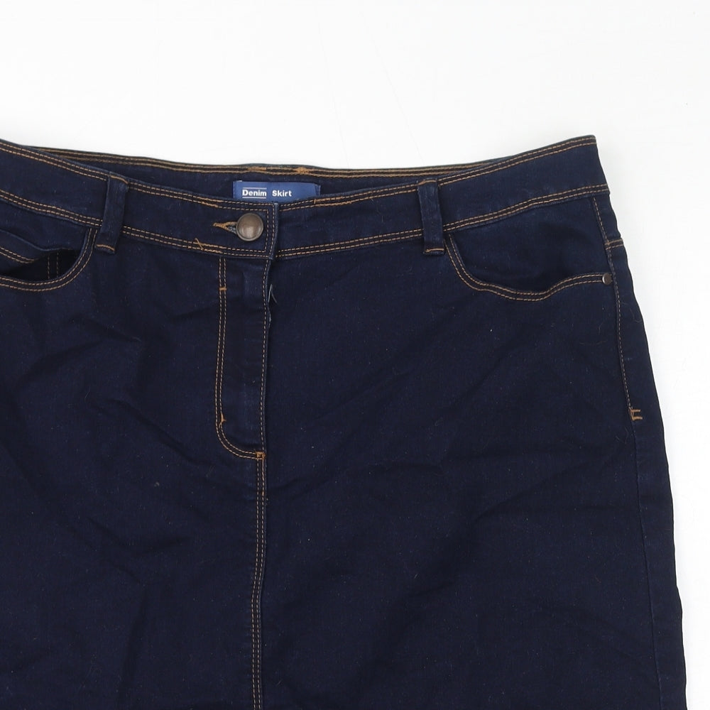 BHS Womens Blue Cotton A-Line Skirt Size 16 Zip