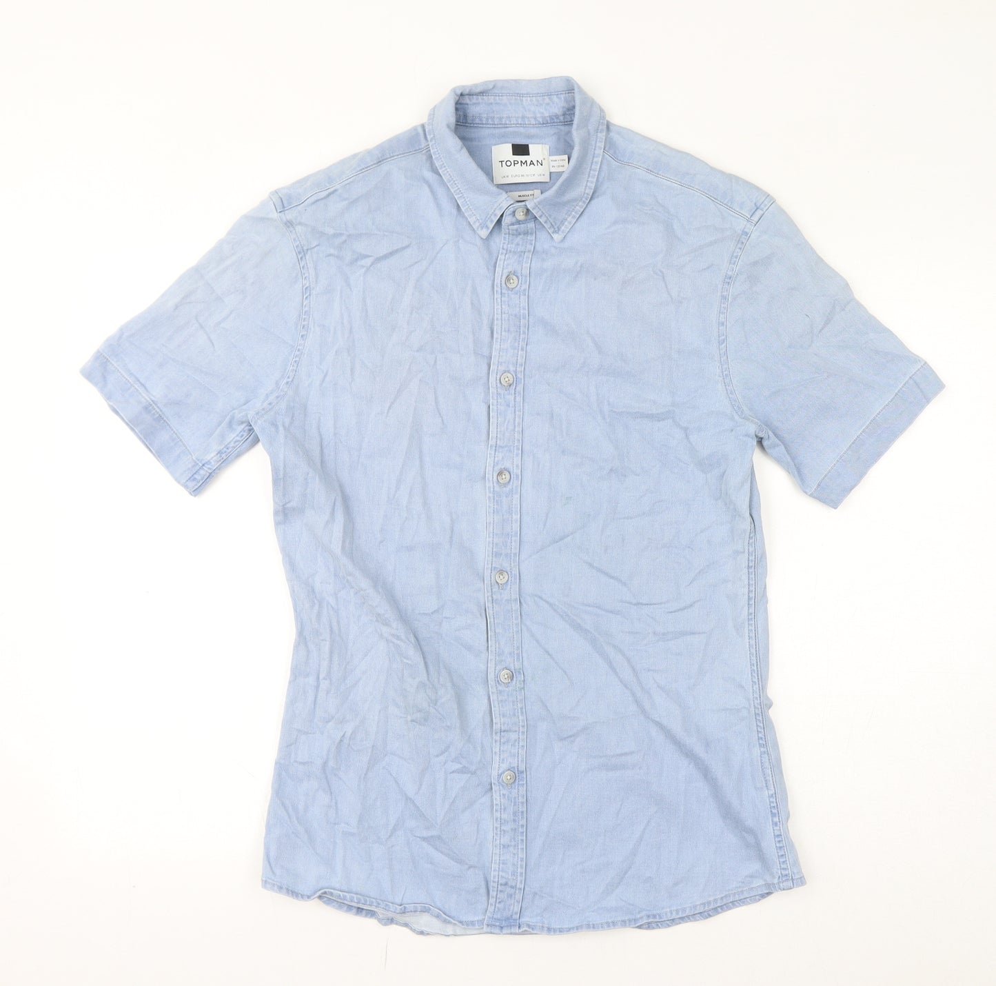 Topman Mens Blue Cotton Button-Up Size M Collared Button