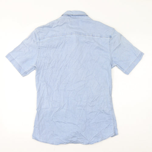 Topman Mens Blue Cotton Button-Up Size M Collared Button