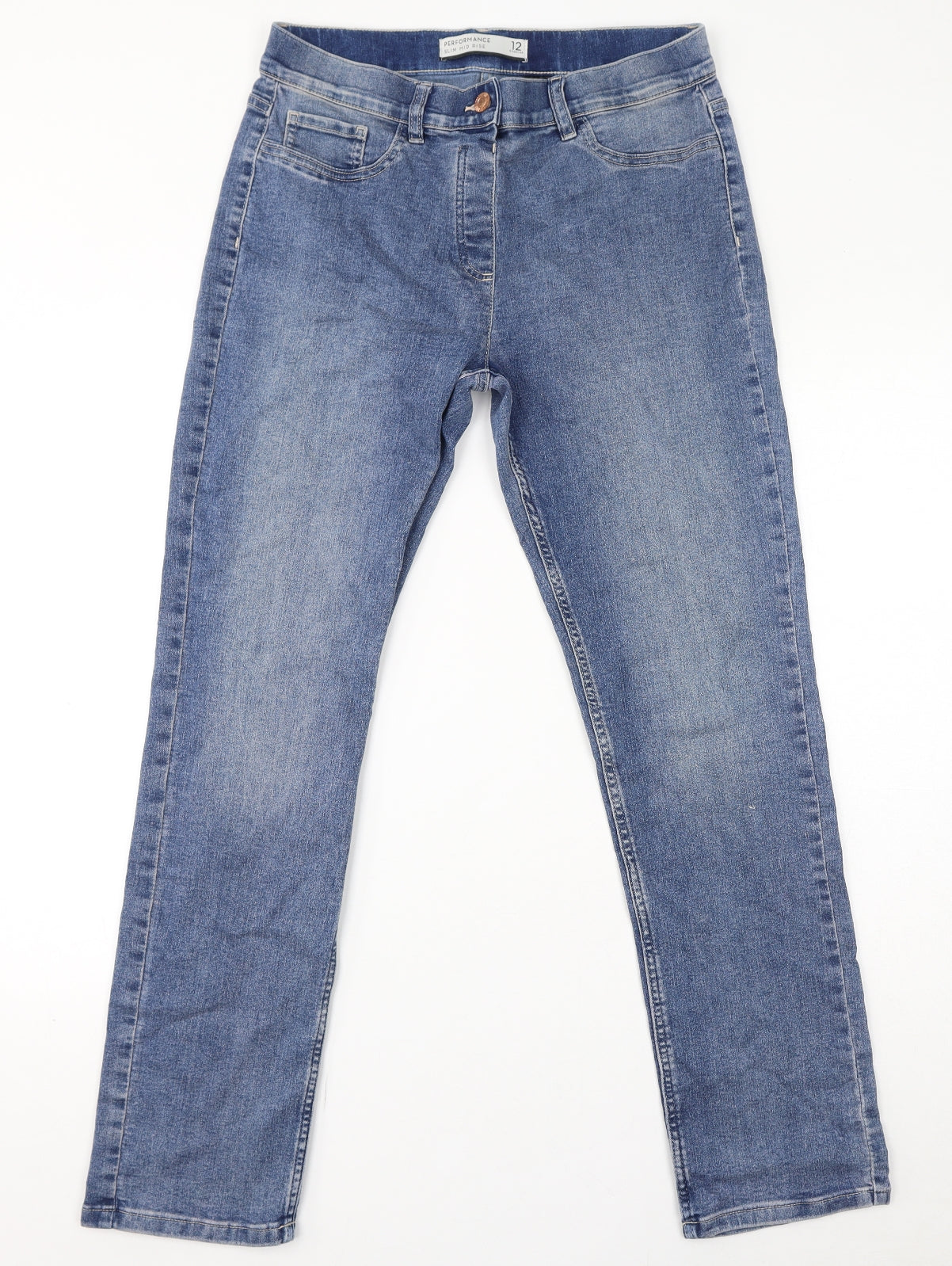 NEXT Womens Blue Cotton Tapered Jeans Size 12 L30 in Regular Zip
