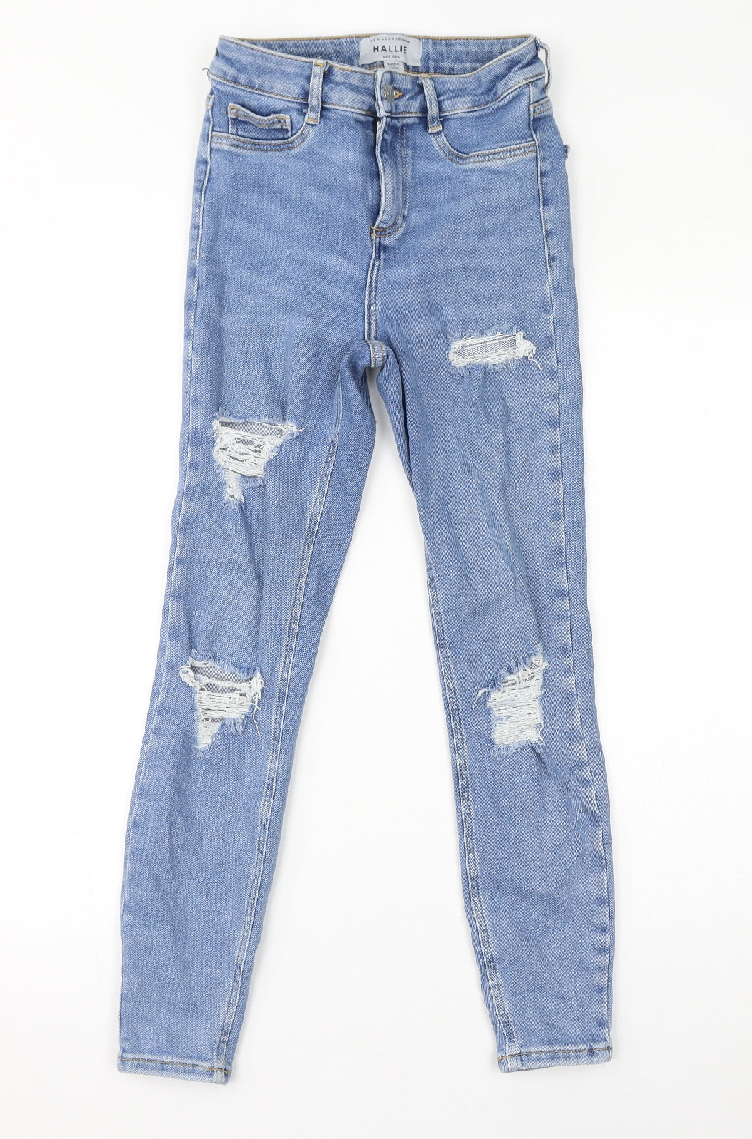 New Look Girls Blue Cotton Skinny Jeans Size 13 Years L26 in Regular Zip - Distressed