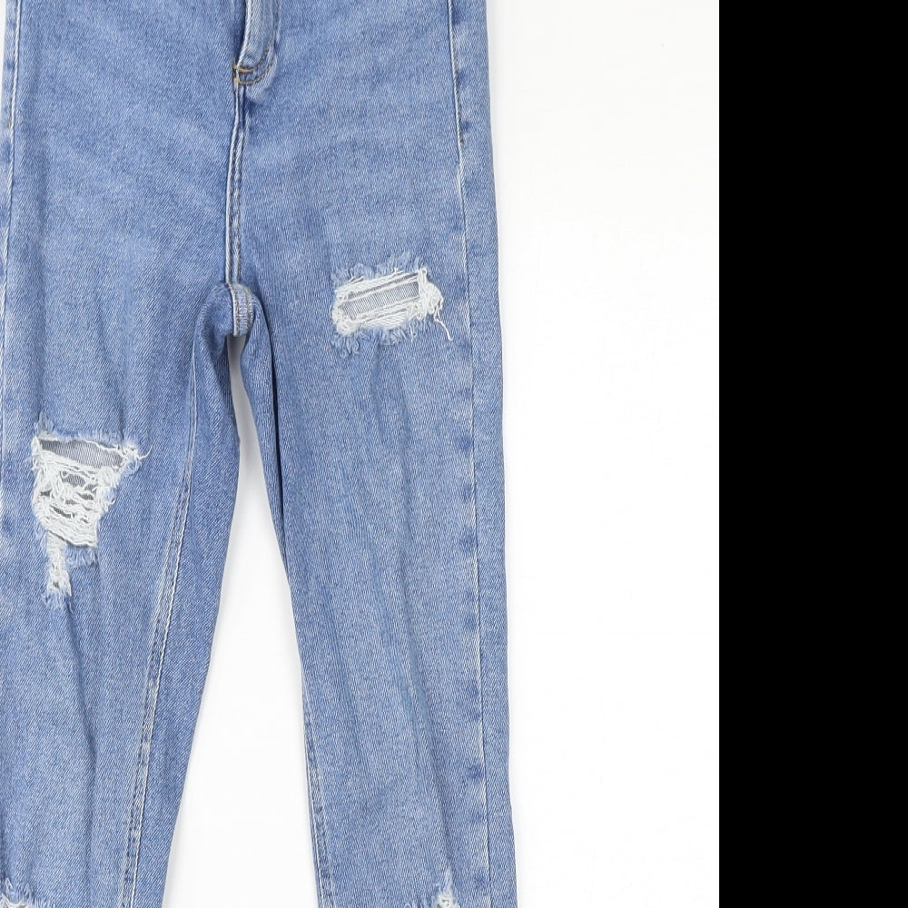 New Look Girls Blue Cotton Skinny Jeans Size 13 Years L26 in Regular Zip - Distressed