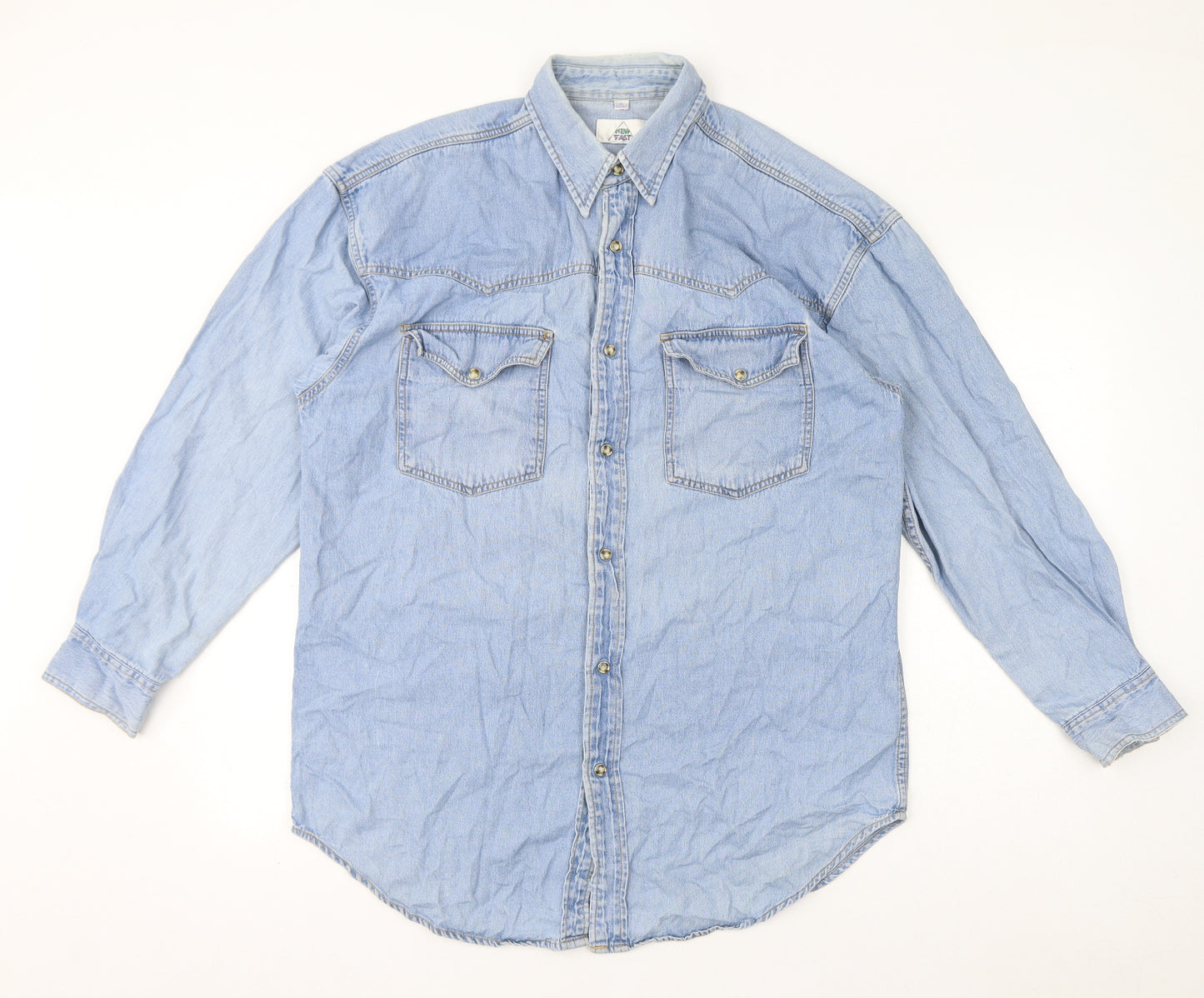 New Fast Womens Blue Cotton Basic Button-Up Size M Collared