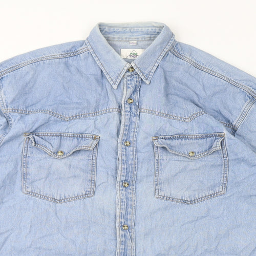 New Fast Womens Blue Cotton Basic Button-Up Size M Collared
