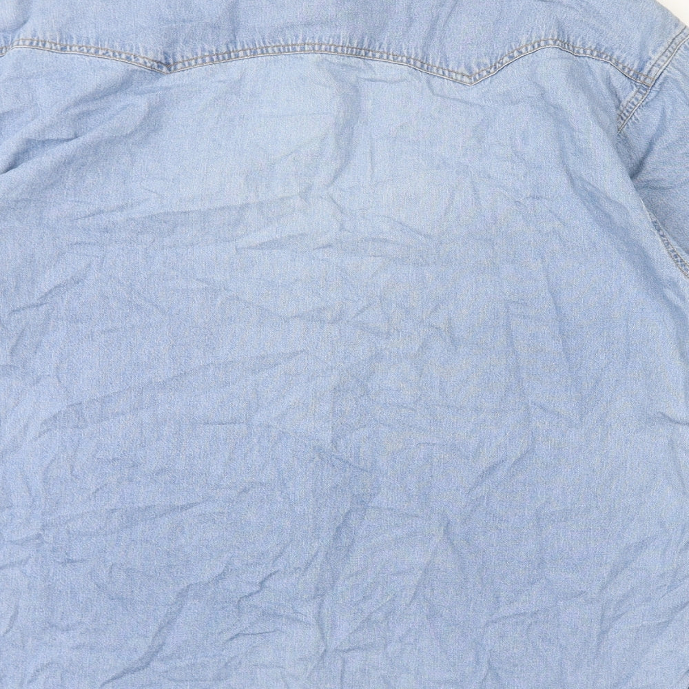 New Fast Womens Blue Cotton Basic Button-Up Size M Collared