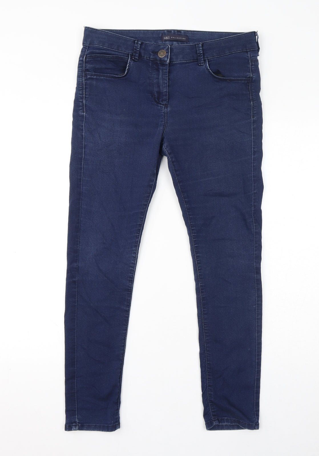 Marks and Spencer Womens Blue Cotton Skinny Jeans Size 12 L20.5 in Regular Zip