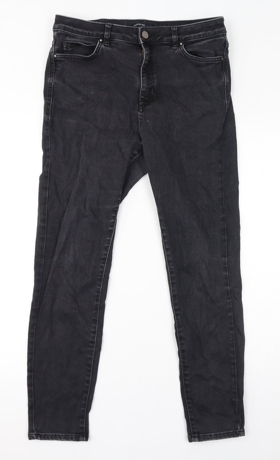 Marks and Spencer Womens Grey Cotton Skinny Jeans Size 14 L28 in Regular Zip