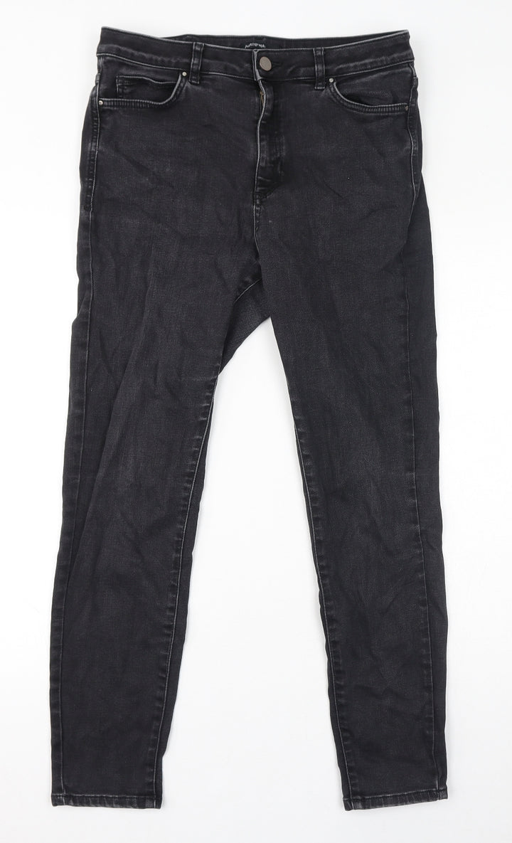 Marks and Spencer Womens Grey Cotton Skinny Jeans Size 14 L28 in Regular Zip